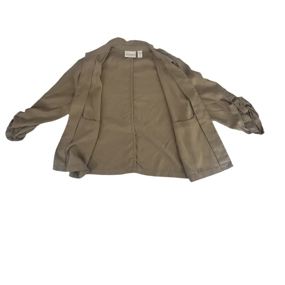Chico’s Taupe Lyocell Utility Jacket Roll Tab Sleeves Small - Picture 6 of 7